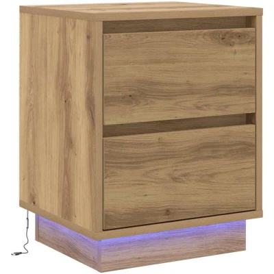 Image of vidaXL Bedside Cabinet with LED Lights Artisan Oak 39x34.5x50 cm