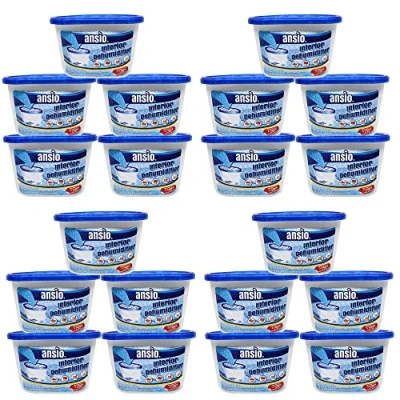 Image of ANSIO Dehumidifier 500ml Pack of 20 Condensation Remover Moisture Absorber Dehumidifiers for Damp, Mould, in Home, Kitchen, Wardrobe, Bedroom, Caravan, Office, Garage, Bathroom, Basement