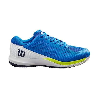 Image of Wilson Men&#039;s Rush Pro Ace Sneaker, Lapis Blue/White/Safety Yellow, 12 UK