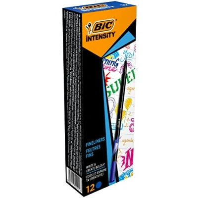 Image of BIC Intensity Fine Tip Marker Pen Ink Based Writing 0.4mm (Pack of 12) 12 Blue