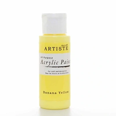 Image of Artiste Acrylic Paint 59ml 2Oz Banana Yellow, Quick Drying Professional Art, Craft and Hobby Artists Paint, Vibrant Colour, Water Based Paints Cover All Surfaces with Ease, Ideal for Travel