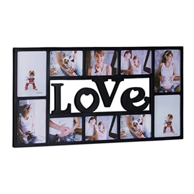 Image of Relaxdays Picture Frame LOVE, Photo for 10 Pictures, Plastic, HxWxD: 36.5 x 72 2 cm, Black