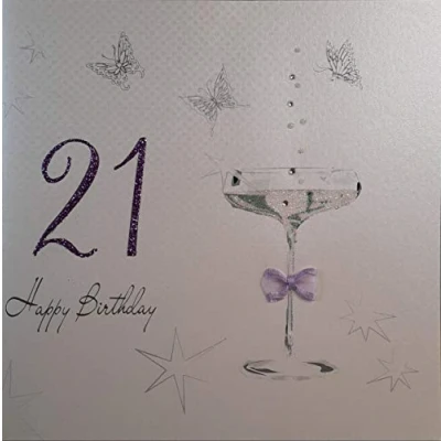 Image of White Cotton Cards Happy 21, Handmade Large 21st Birthday Card (Coupe Glass)