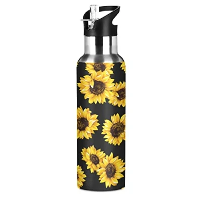 Image of JUMBEAR Sunflower Water Bottle Acuum Insulated Stainless Steel Leakproof Wide Mouth with Straw Lid for Fitness Gym and Outdoor Sports 22OZ