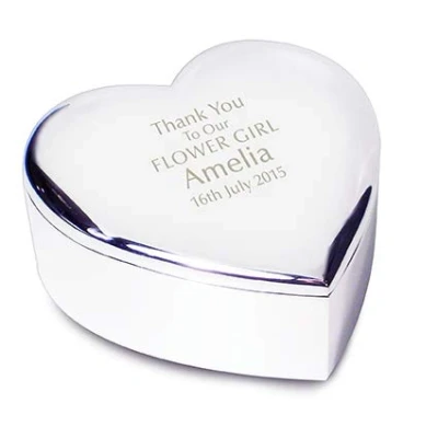 Image of Custom Personalised Laser Engraved Wedding Heart Trinket Flower Girl.