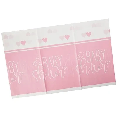 Image of Charming Pink Hearts Baby Shower Rectangular Plastic Table Cover (137cm x 274cm) Perfect for Celebration of Your Little One 1 Pc