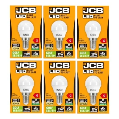 Image of JCB LED 6 X 3w = 25w SES/E14 Golf Ball Bulbs Screw Cap 250lm Warm White 3000k Non Dimmable [Energy Class G]