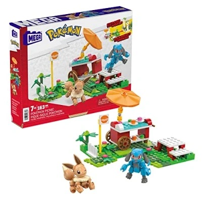 Image of ​MEGA Pokémon Adventure Builder Picnic toy building set, Eevee and Riolu figures​​, 193 ​bricks pieces, gift set for boys girls, ages 7 up, HDL80