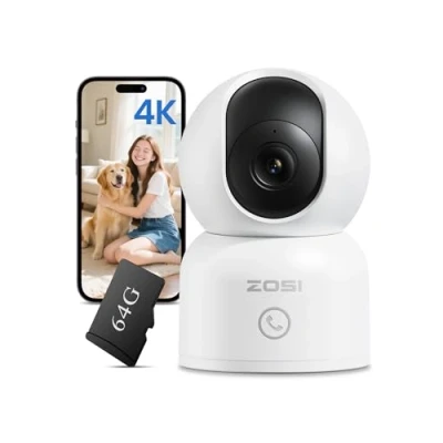 Image of ZOSI C518 4K 8MP Home Indoor WiFi Camera with 64GB Local Storage, 360 Pan/Tilt Views Baby/Pet Cam，Human/Face/Pet Detection, 2 Way Audio, 2.4G/5G Dual Band WiFi, Security Cameras Phone App