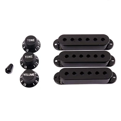 Image of Alnicov 48/50/52mm Pickup Covers with 5 Way Switch Tip Cap for Strat Guitar Replacement, Black