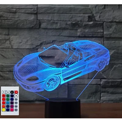 Image of SUPERHONGJIHAO Night Light for Kids 3D Sports Car Led Lamp with Remote Control 16 Color Changing Xmas Birthday Gift Child
