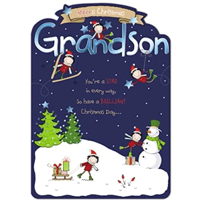 Image of Paper House Grandson Christmas Card (PH XRIJ0077) Cartoon You&#039;re A Star Navy Bold From The Range