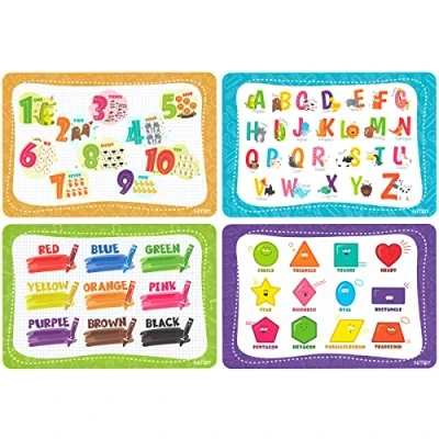 Image of NiBaby Educational Placemats for Kids Reusable Wipeable Toddler Learning Alphabet ABC Color Number Shape Dining Table Kindergarten Set of 4