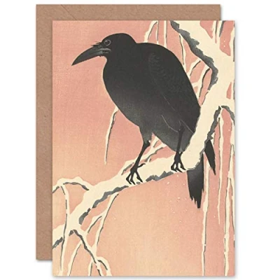 Image of Artery8 Ohara Koson Crow On Snowy Branch Japanese Painting Fine Art Greeting Card Plus Envelope Blank Inside