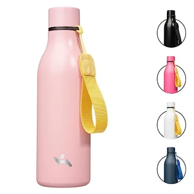Image of Konokyo Insulated Water Bottle with Strap,18oz Double Wall Stainless Steel Vacuum Bottles Metal Flask,Light Pink