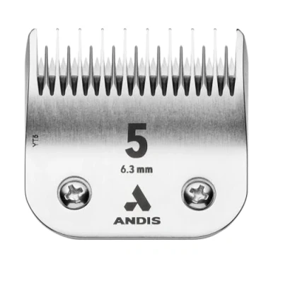 Image of Andis 72640 Carbon Infused Steel Edge Dog Clipper Blade, Size 5 Skip Tooth, 1/4 Inch Cut Length, Chrome