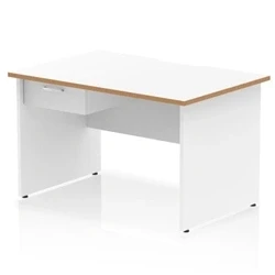 Image of Oslo 1200 x 800mm Edge Office Desk White Top Natural Wood Panel End Leg Workstation 1 Drawer Fixed Pedestal