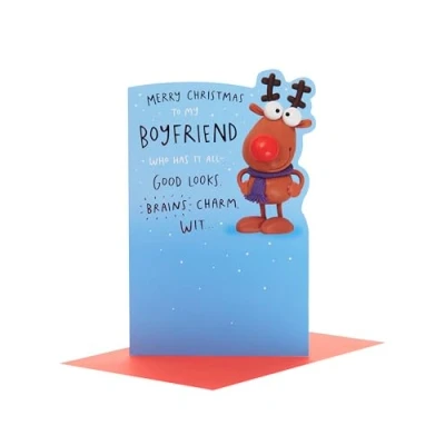 Image of Crackers To My Boyfriend Funny Reindeer Tastic Christmas Greeting Card