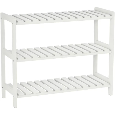 Image of HOMCOM 3 Tier Shoe Rack Wood Frame Slatted Shelves Storage 70L X 26W 57.5H cm White