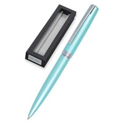 Image of Online Eleganza Ballpen I Satin Turquoise Replaceable Large Refill Metal Biro Ink Colour Black Retractable Ballpoint Pen In Gift Box