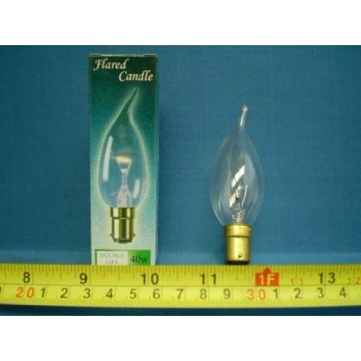 Image of sel#24 B22d 40W Tail candle ( Flared ) Small Bayonet Cap SBC Clear Double Life