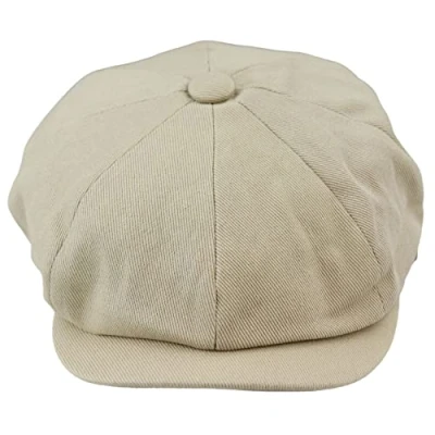 Image of TruClothing Mens 8 Panel Razor Summer Baker Boy Hat Cotton Blinders Newsboy Flat Cap Shelby Beige S/M