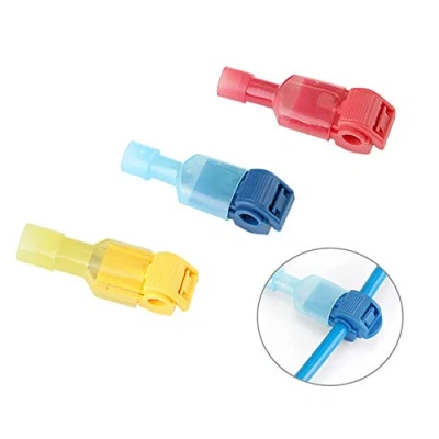 Image of Aiqeer 200 Pcs (100 Pairs) T Tap Self Stripping Electrical Connectors Set, Quick Splice Wire Terminal Block, and Fully Insulated Male Spade Connector (Red, Blue, Yellow)