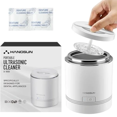 Image of Hangsun Ultrasonic Cleaner for Dentures, Aligner, Retainer, Whitening Trays, Mouthguards Professional Electric Dental Machine All Oral Appliances