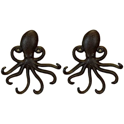 Image of Selections Octopus Decorative Wall Hook Lead and Key Rack in Cast Iron (Pack of 2)