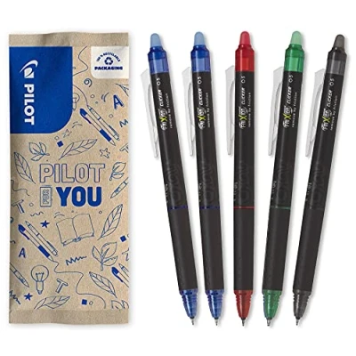 Image of PILOT Pack of 5 FriXion Point Clicker 0.5 Retractable, Erasable Thermo Sensitive Ink Pen 1 Black, 2 Blue, Red,1 Green Refillable Fine