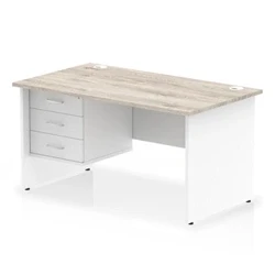 Image of Impulse 1400x800 Desk Grey Oak/White Panel End 1x3 Drawer Fixed Ped