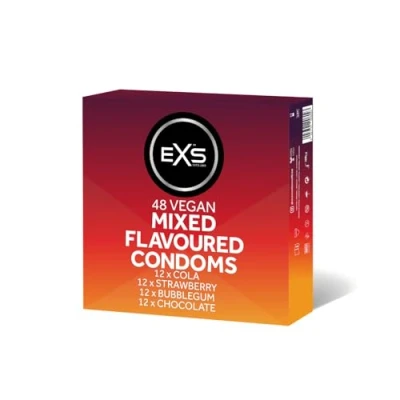 Image of EXS Mixed Flavoured Condoms Natural Latex &amp; Silicone Lubricated Vegan 48 Pack