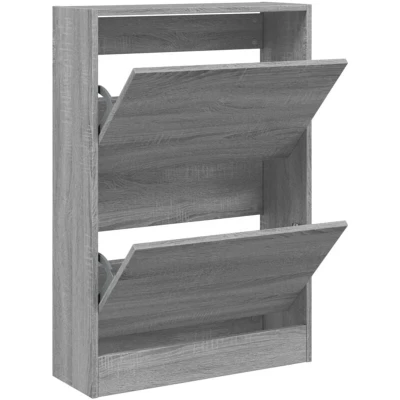 Image of vidaXL Shoe Cabinet Engineered Wood, Grey Sonoma Finish, Storage Organizer with 2 Flip Drawers, Space Saving Design for Hallway, 60x21x87.5 cm