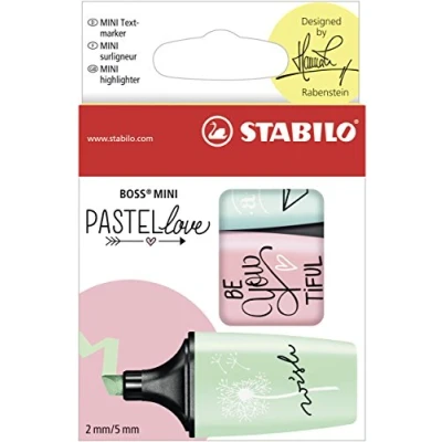 Image of Highlighter STABILO BOSS MINI Pastellove Pack of 3 turquoise, blush, mint green