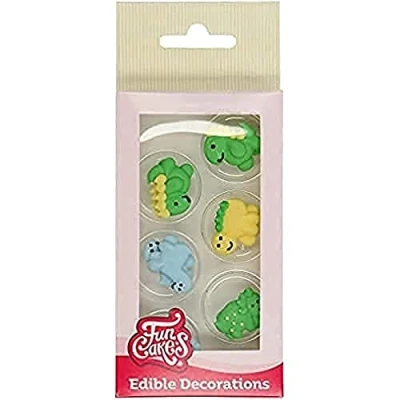 Image of FunCakes Sugar Decorations Dino: Ready to Use for Cake Decoration, Perfect Cupcakes, Muffins and more, Glutenfree certified, Set/12,Mix