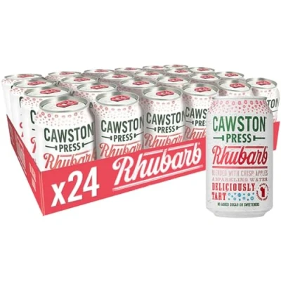 Image of Cawston Press Rhubarb Fizzy Drink Blended With Sparkling Water and Pressed Apple Juice (330ml x 24 cans) Gluten Free Vegan No Added Sugar