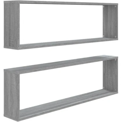 Image of vidaXL Wall Cube Shelves 2 pcs Grey Sonoma 100x15x30 cm Engineered Wood