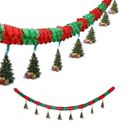 Image of Christmas Honeycomb Banner Decorations 2.7m Santa Claus Paper Garland Trees Bunting for Xmas Party