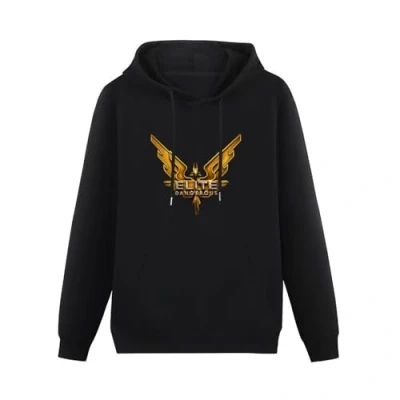 Image of Baydog Mens Elite Dangerous Logo Long Sleeve Hoody With Pocket Sweatershirt, Hoodie Size XXL Black
