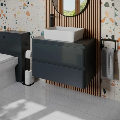 Image of Regis Forma Anthracite Grey Wall Hung Countertop Vanity Unit with Croix White Basin 800mm