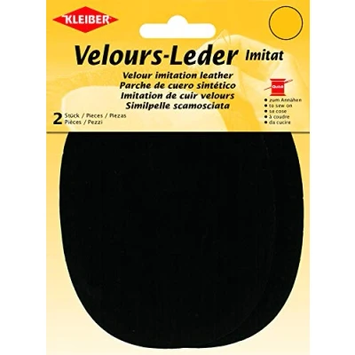 Image of Kleiber Imitation Suede Leather Sew on Knee/Elbow Patches Oval 12.5cm x 10cm Black