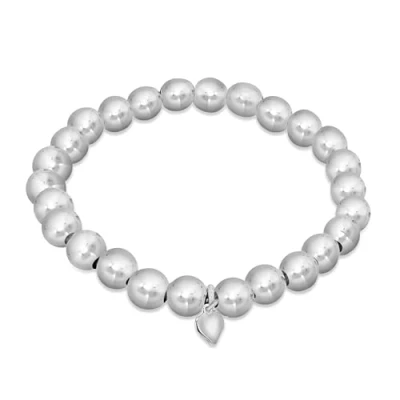Image of Tuscany Silver Women&#039;s Sterling 8mm Ball and Heart Charm Bracelet of 19cm/7.5&quot;