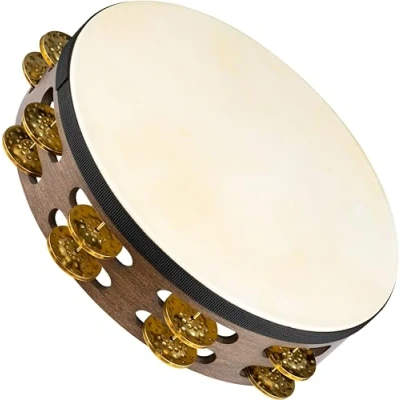 Image of Meinl Percussion Vintage Headed Tambourine 2 Row 10 inch Diameter Siam Oak / Brass, Walnut Brown Natural (TAH2V WB)