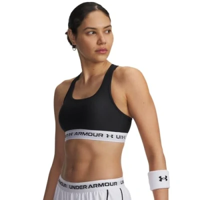 Image of Under Armour Women’s Crossback Mid Impact Sports Bra, (007) Black / White Black, XXL