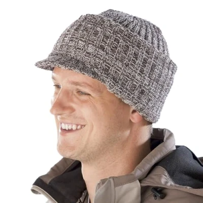 Image of Easylife Visor Knit Hat, Beanie Hat with Visor, Fits Head Circumference 57 61cm, Brown Fully Guaranteed Grey One Size