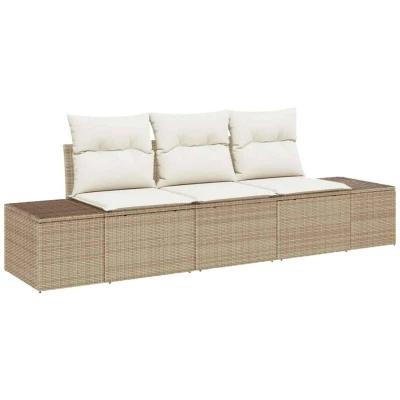 Image of vidaXL 3 Piece Garden Sofa Set with Cushions Beige Poly Rattan