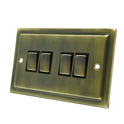 Image of AET VAB4GSWIBB Victorian Antique Brass Switch 10 Amp Quad 4 Gang 2 Way Light Switch, 240 V
