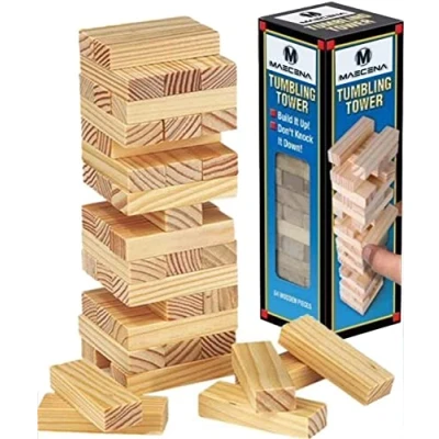 Image of MAECENA Traditional Tumbling Tower Game with 48 Wooden Pieces Fun Children Mind