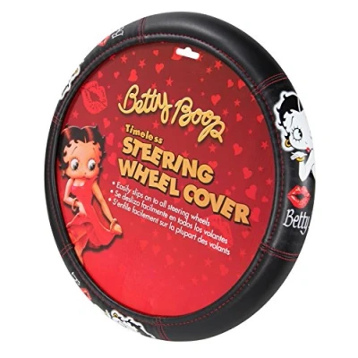 Image of Yupbizauto New Betty Boop Timeless Front Low Back Car Seat Covers &amp; Steering Wheel Cover Embroidery Kiss Headrest (Steering Wheel)