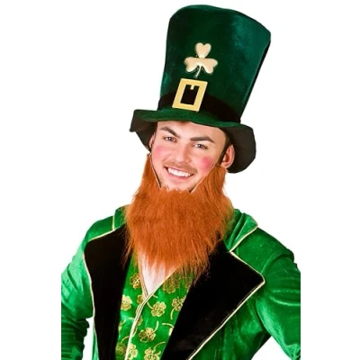 Image of Wicked Costumes Adult Deluxe St Patricks Irish Leprechaun Top Hat with Beard Fancy Dress Accessory